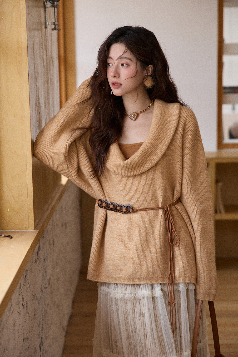 Knit Shirt+Camisole+Belt for Women