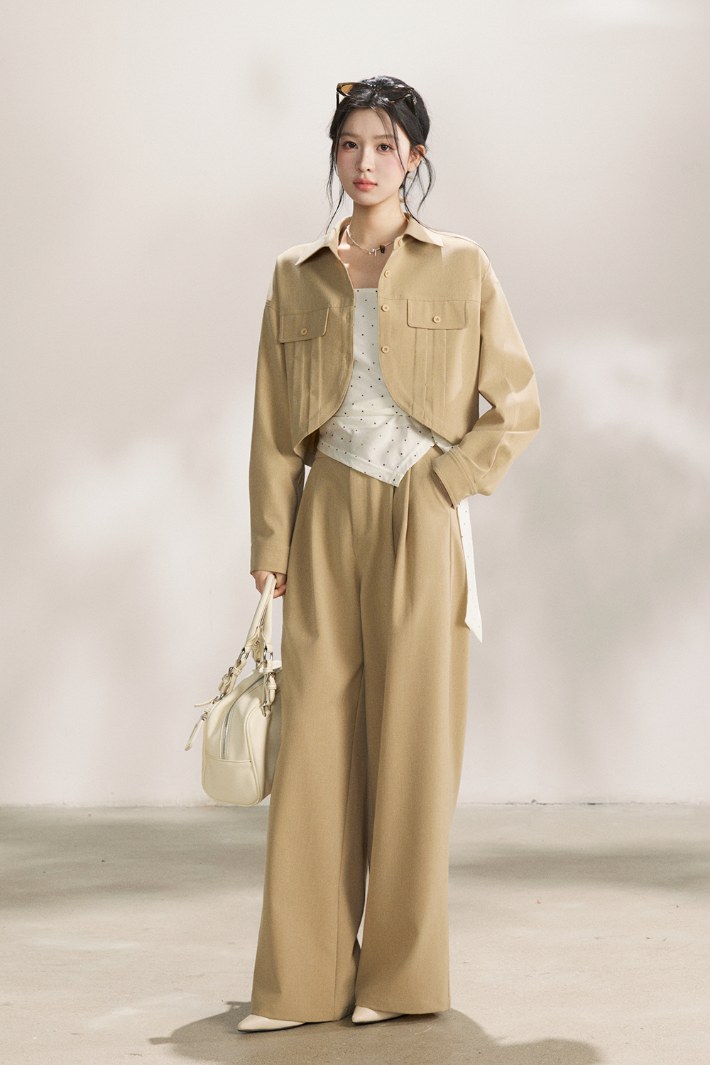 Spaghetti Strap Top + Coat + Pant Set
