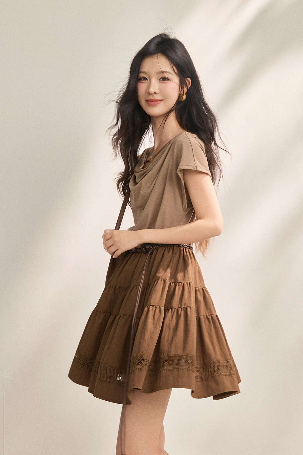 A-line Midi Dress+Belt for Women