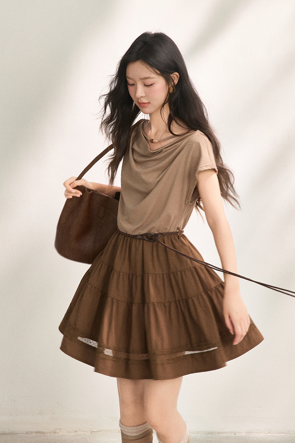 A-line Midi Dress+Belt for Women