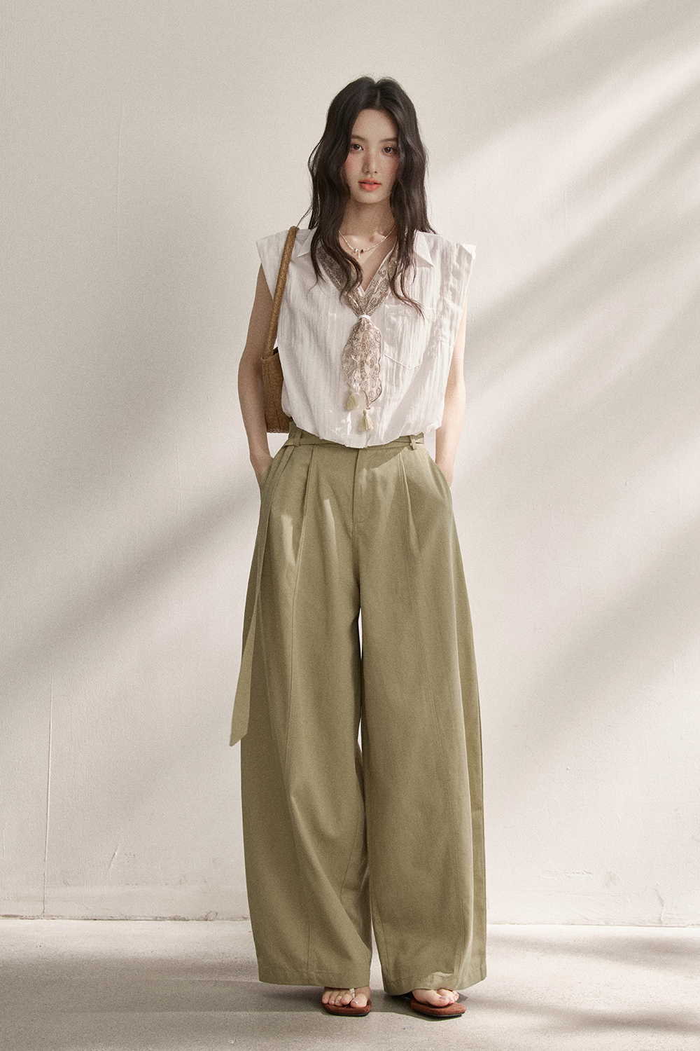 Wide-leg Pants+Belt for Women