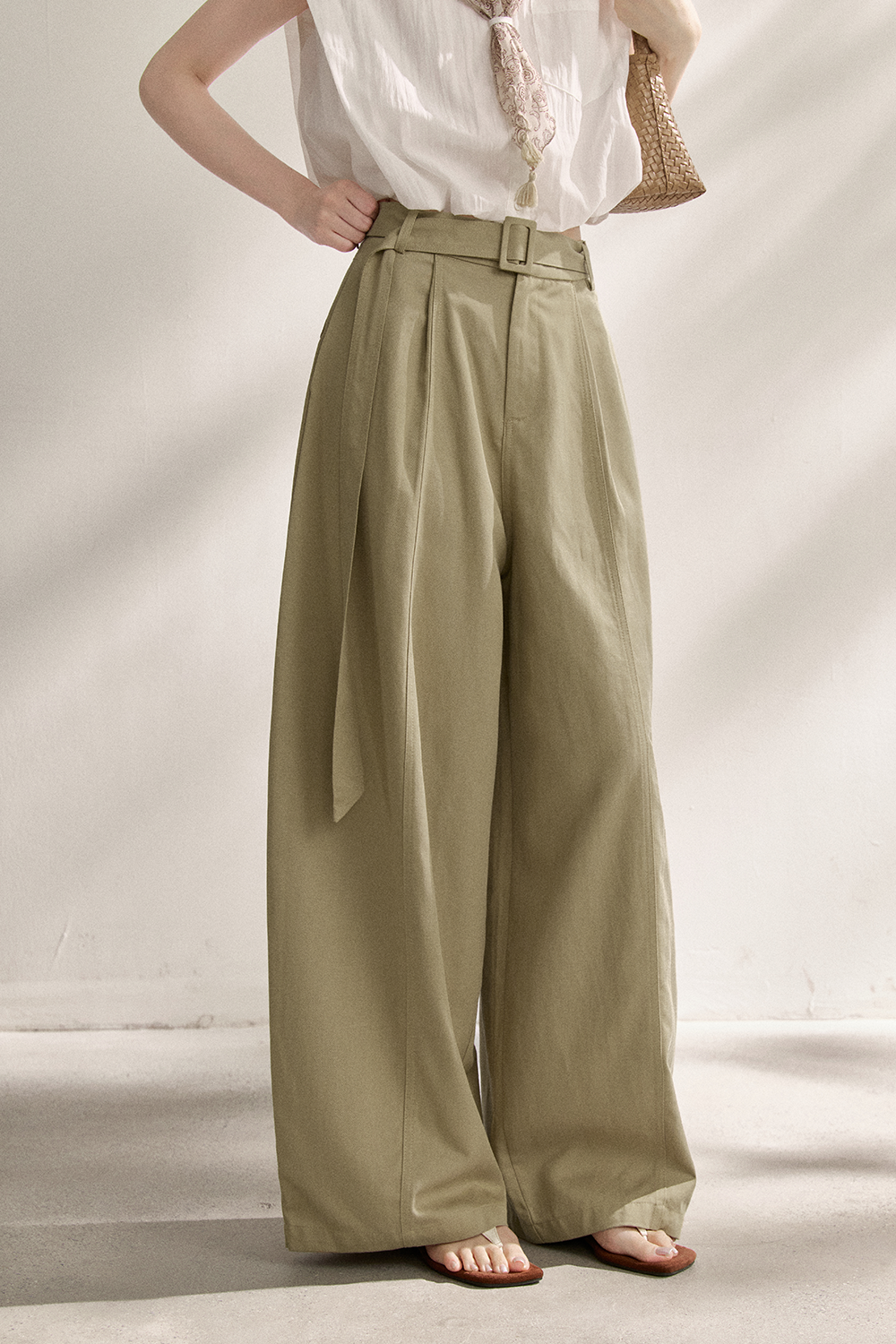 Wide-leg Pants+Belt for Women