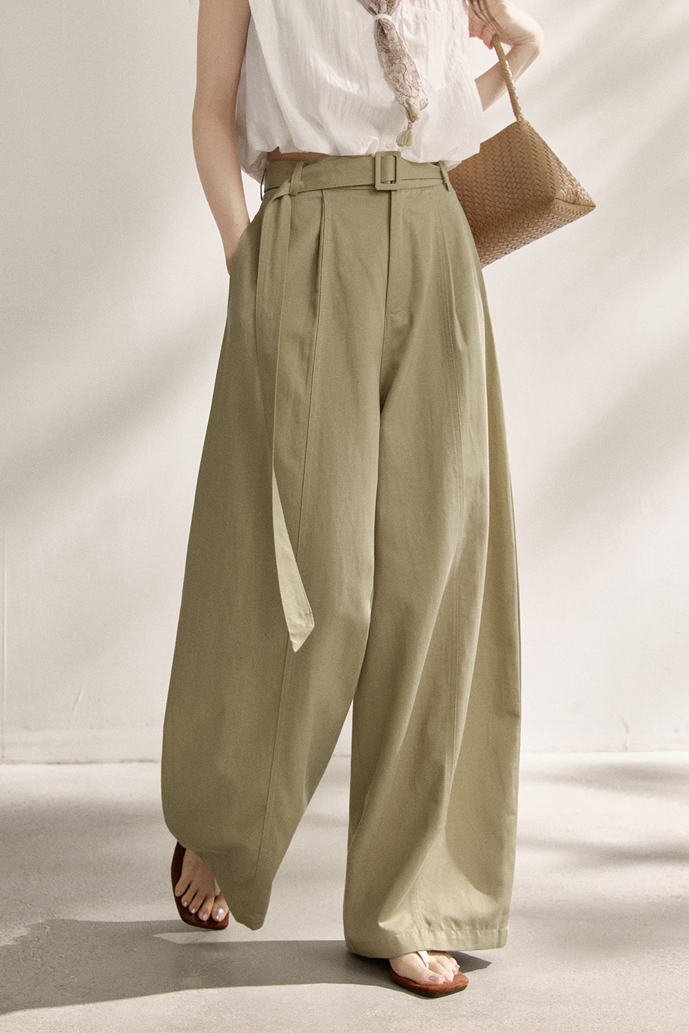 Wide-leg Pants+Belt for Women
