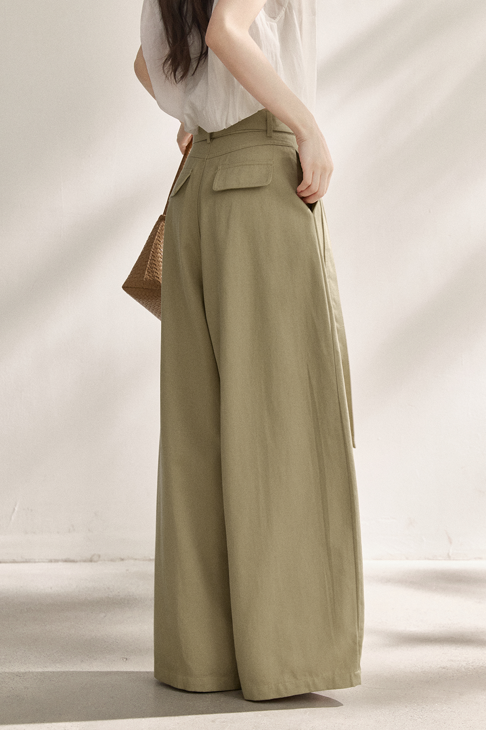 Wide-leg Pants+Belt for Women