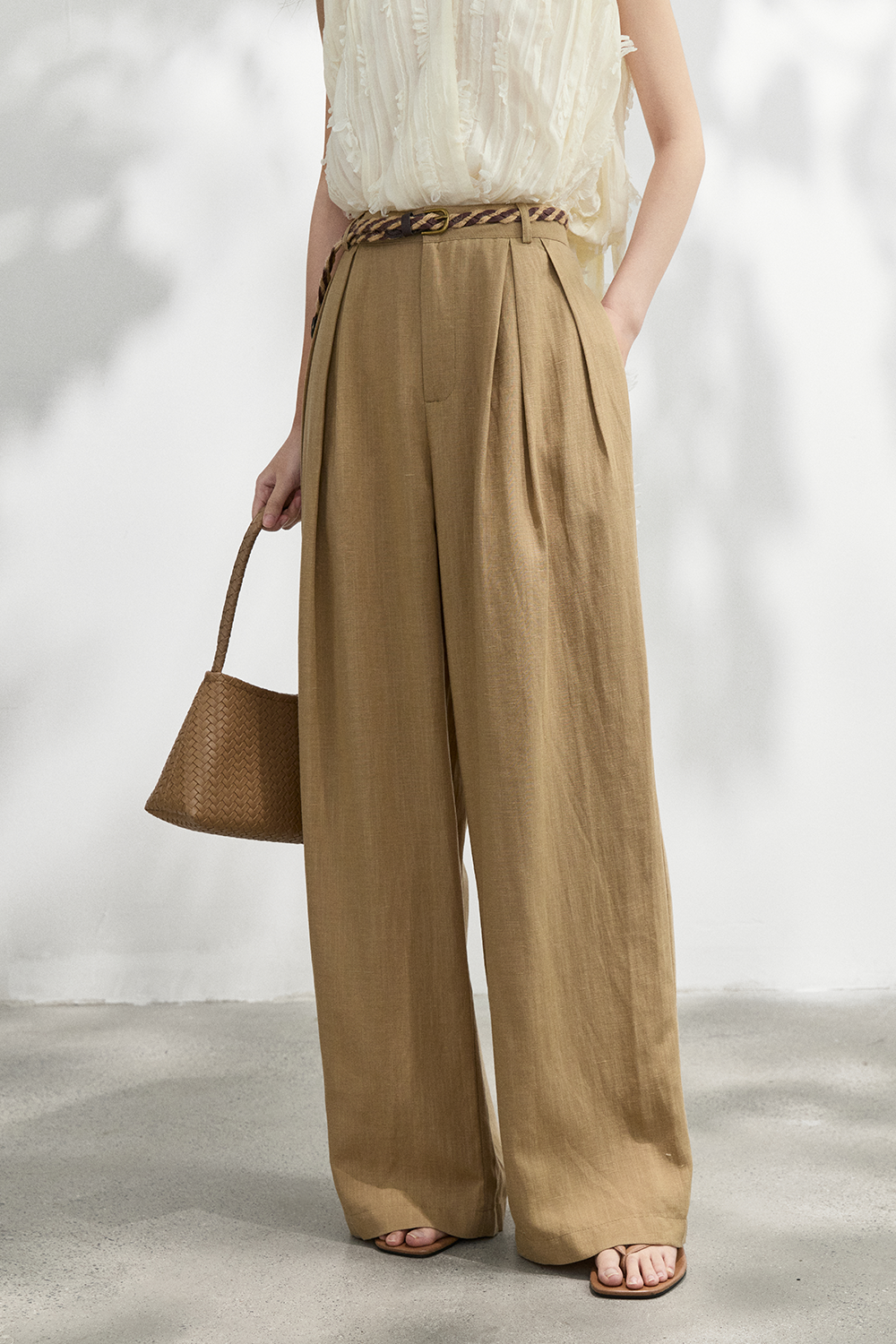 Wide-leg Pants+Belt for Women