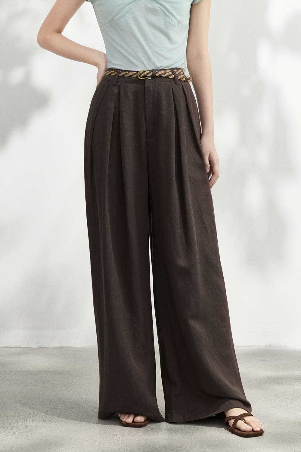 Wide-leg Pants+Belt for Women