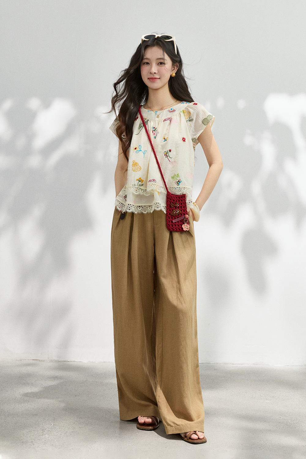 Wide-leg Pants+Belt for Women
