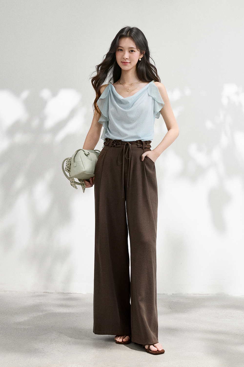Wide-leg Pants+Belt for Women