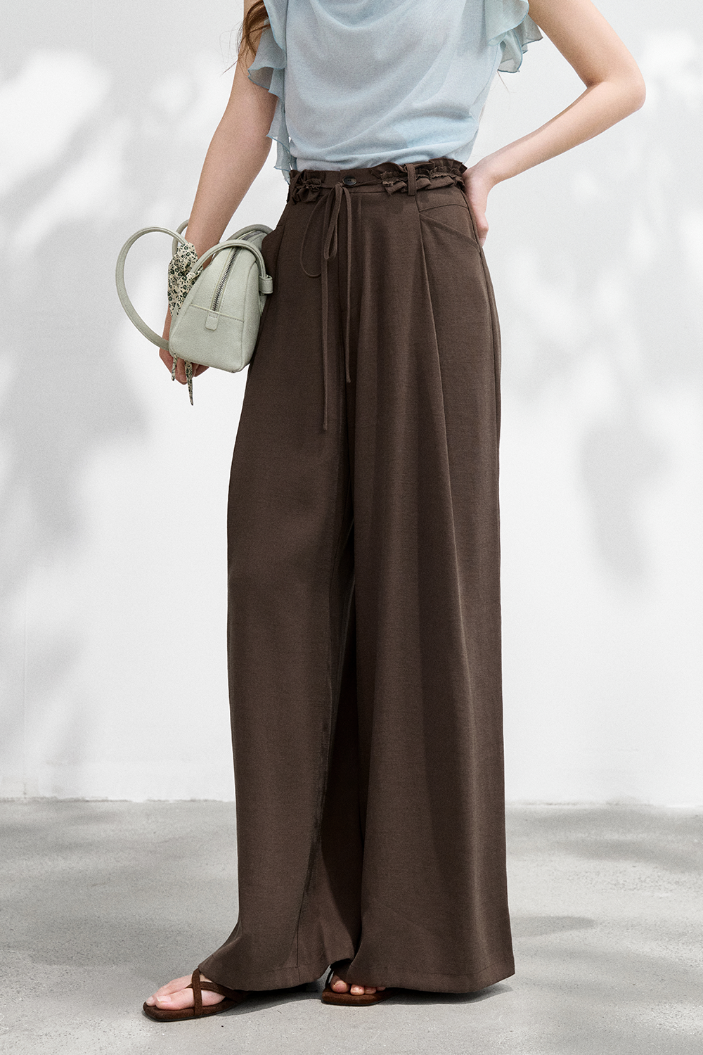 Wide-leg Pants+Belt for Women