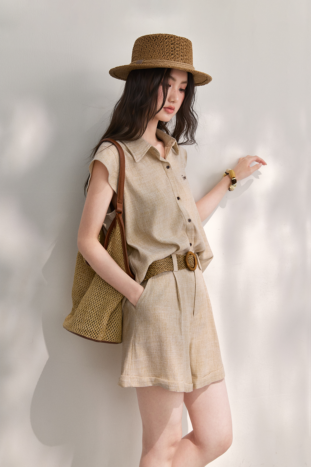 Blouse and Shorts Set+Belt