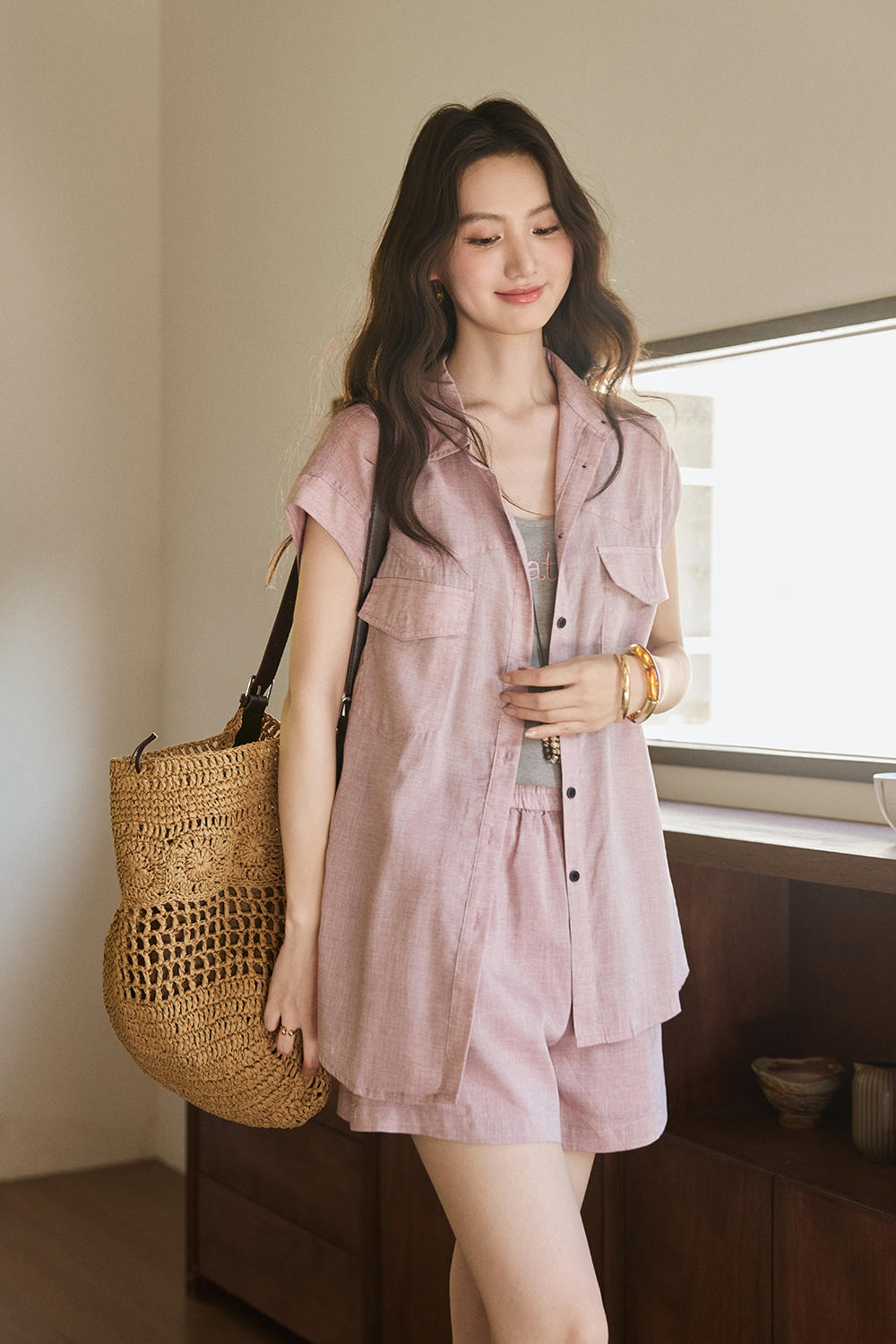 Shirt+Suspender Top+ Shorts Set
