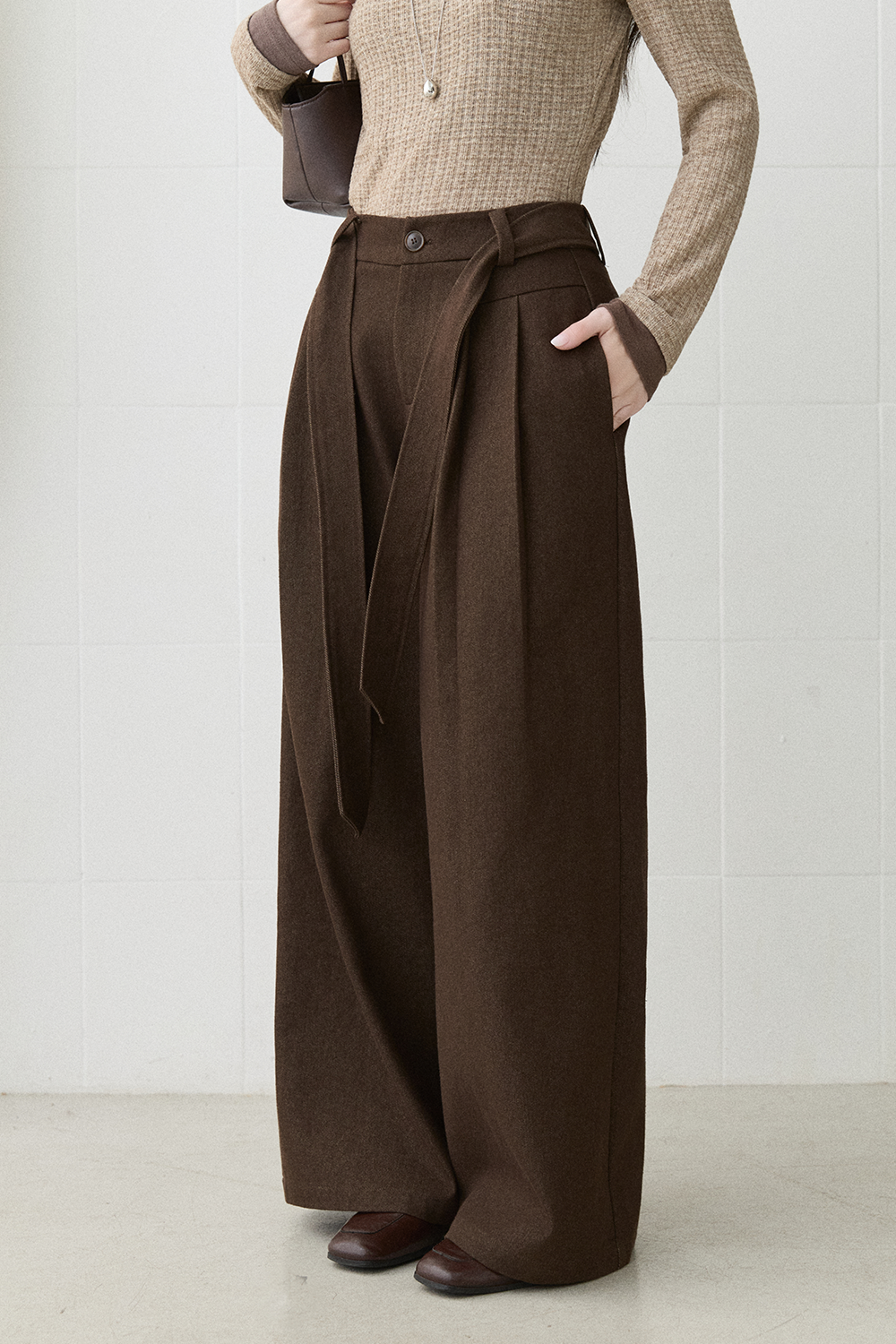 Wide-leg Pants+Belt for Women