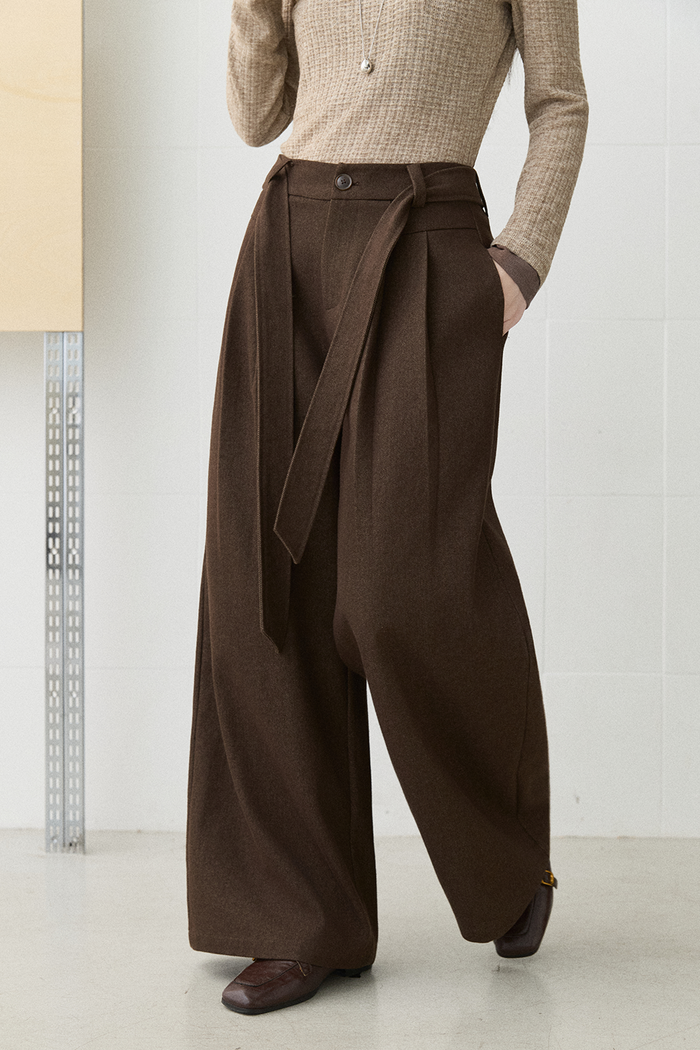 Wide-leg Pants+Belt for Women