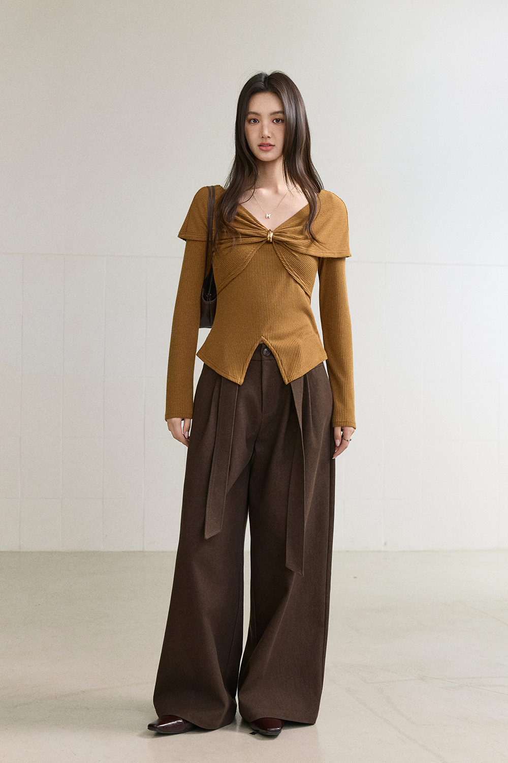 Wide-leg Pants+Belt for Women