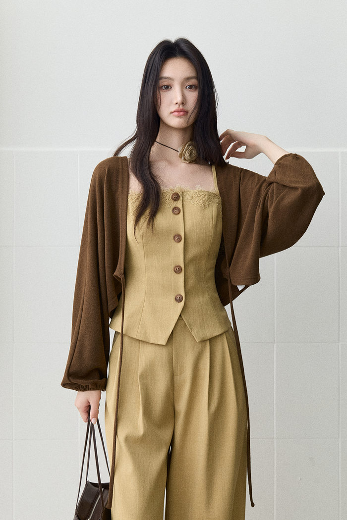 Spaghetti Strap Top + Coat + Pant Set