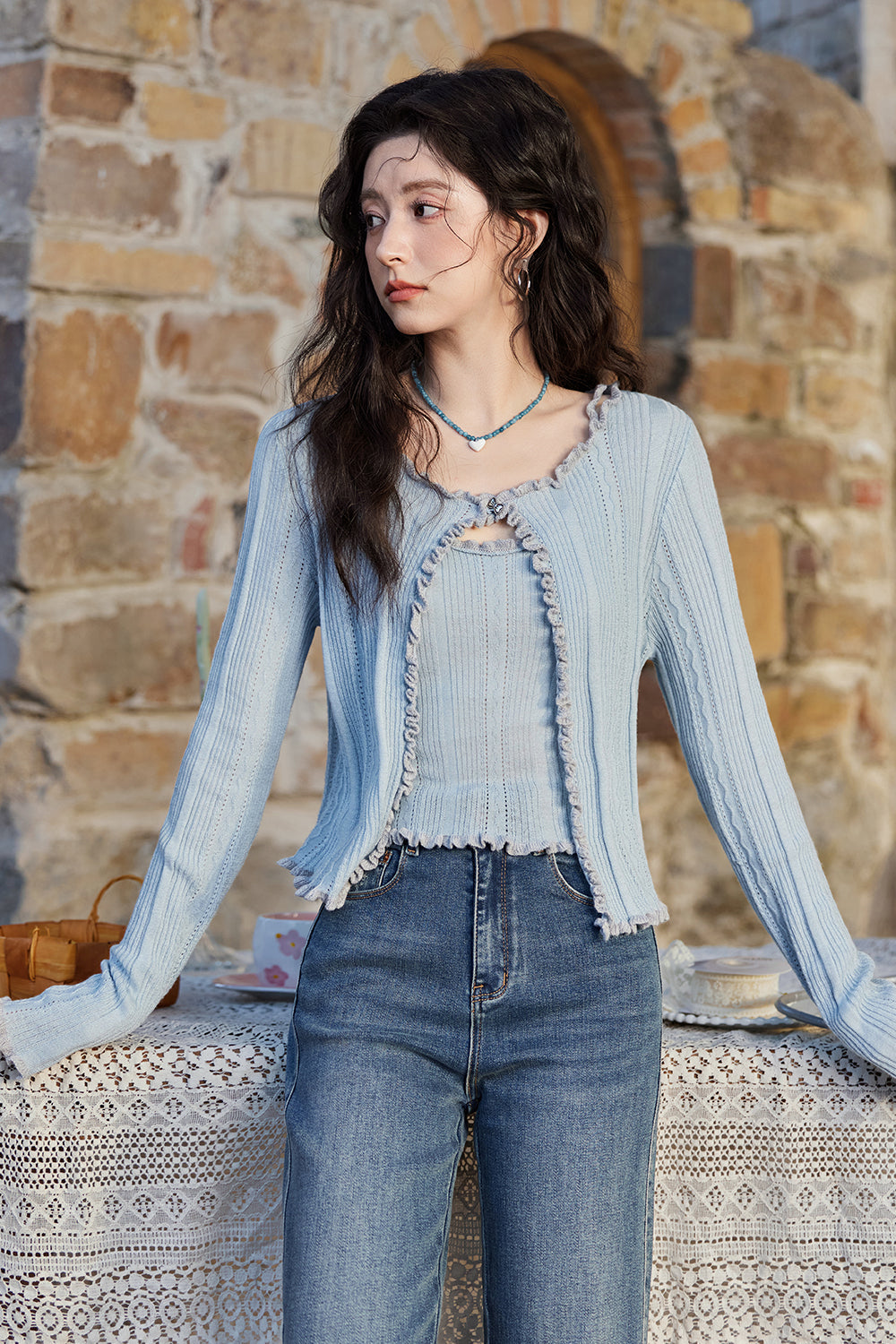 Spaghetti Strap Top and Cardigan Set