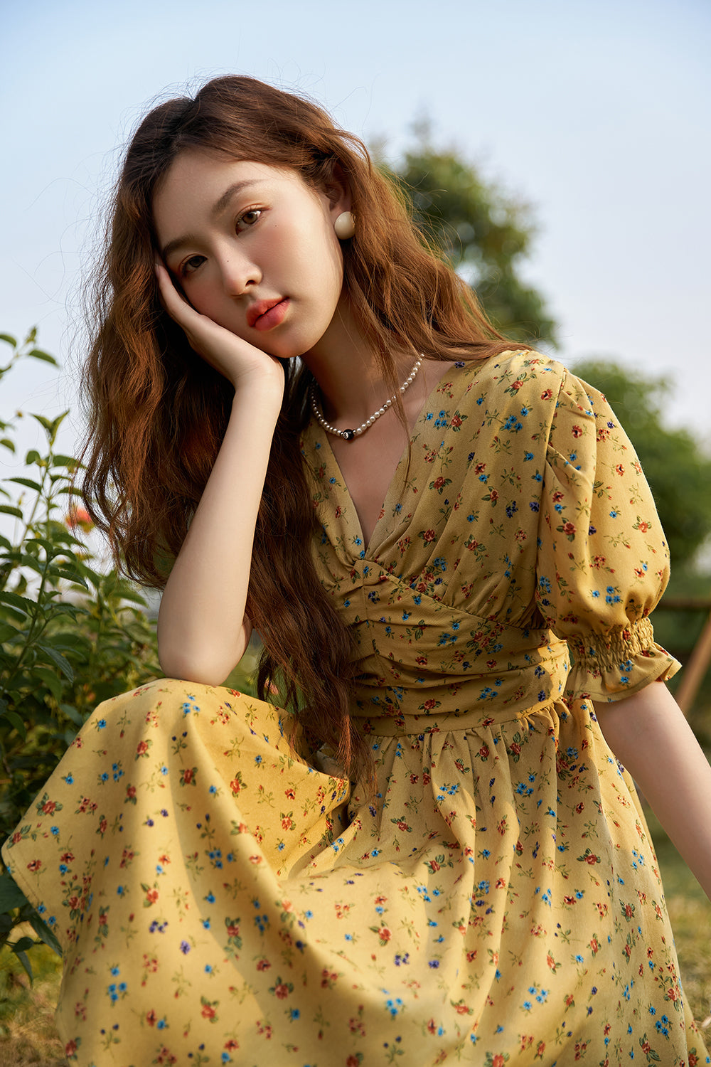 A-line Floral Midi Dress for Women