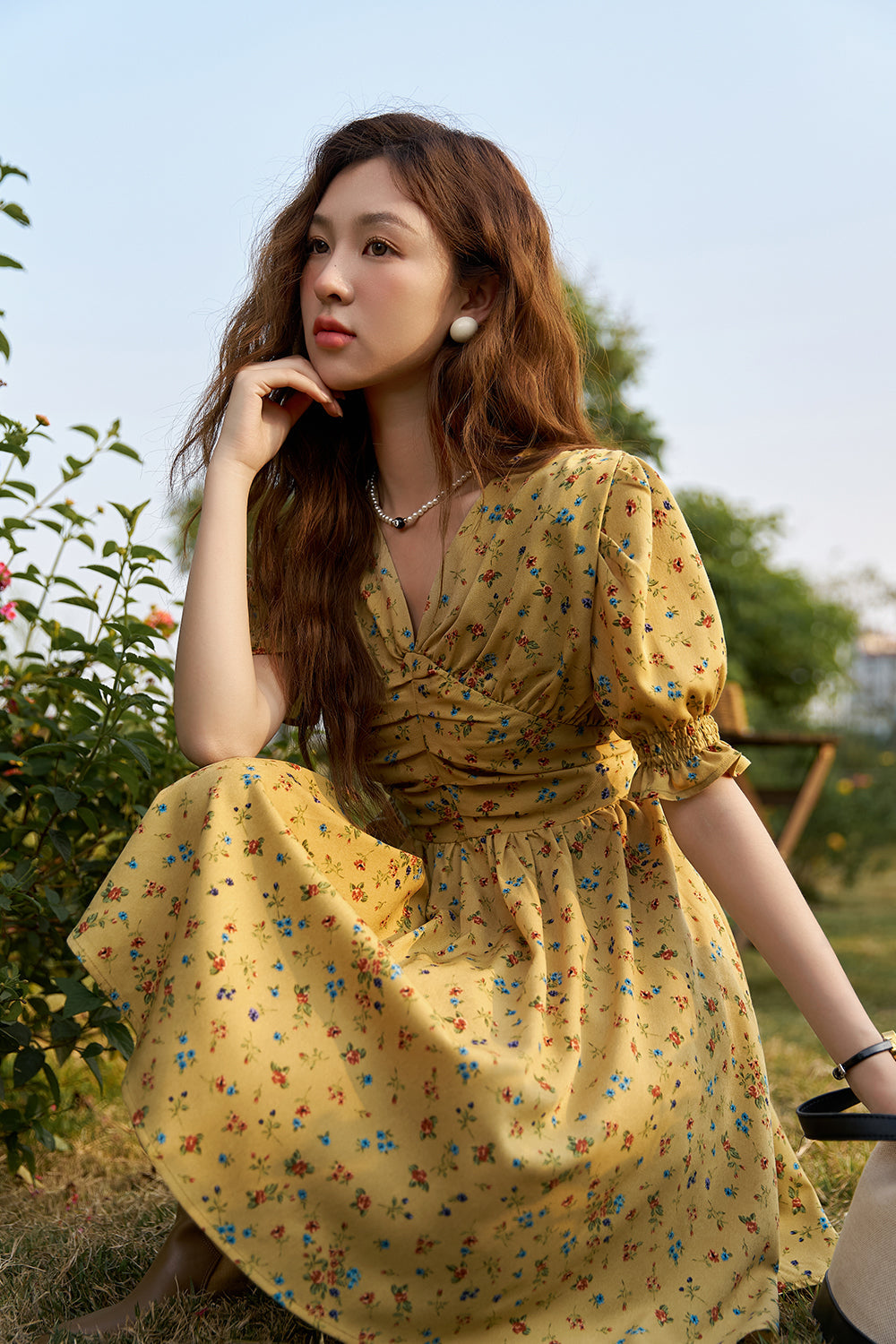 A-line Floral Midi Dress for Women