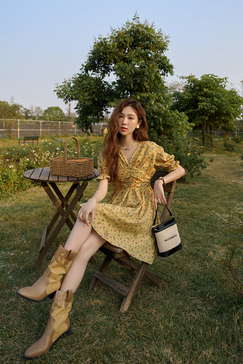 A-line Floral Midi Dress for Women