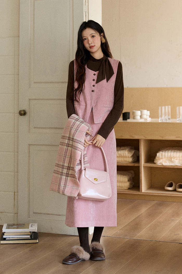 Vest+Knit Shirt+ Skirt Set