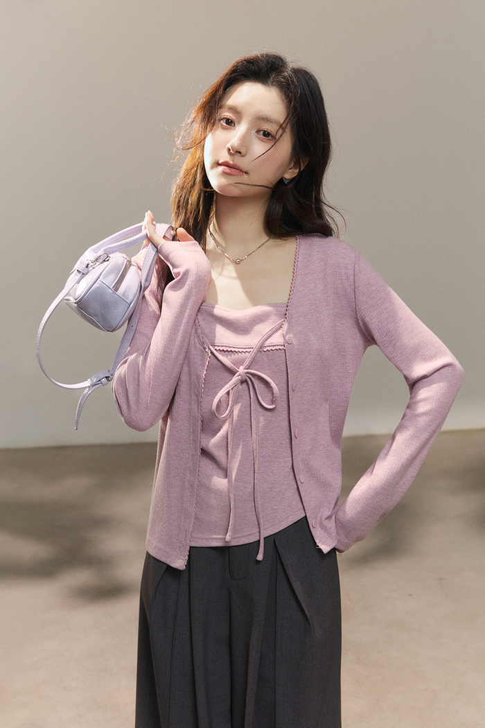 Spaghetti Strap Top and Cardigan Set