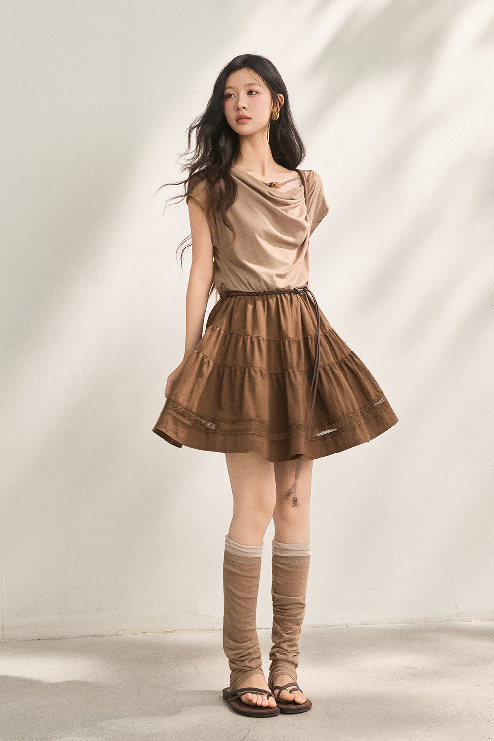 A-line Midi Dress+Belt for Women