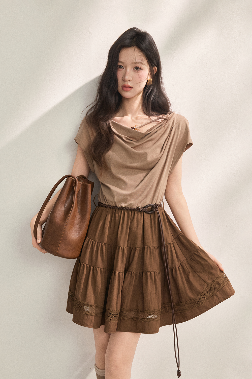 A-line Midi Dress+Belt for Women
