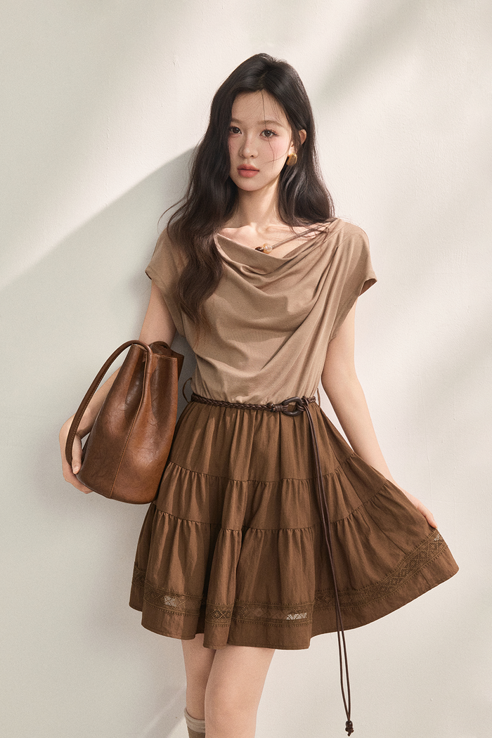 A-line Midi Dress+Belt for Women