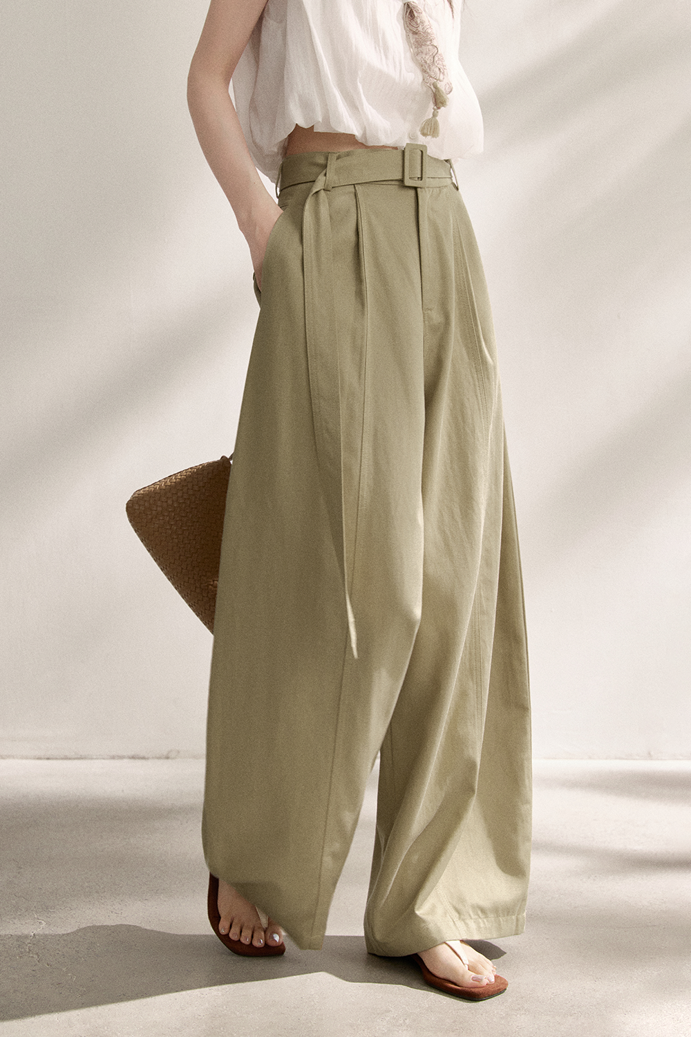 Wide-leg Pants+Belt for Women