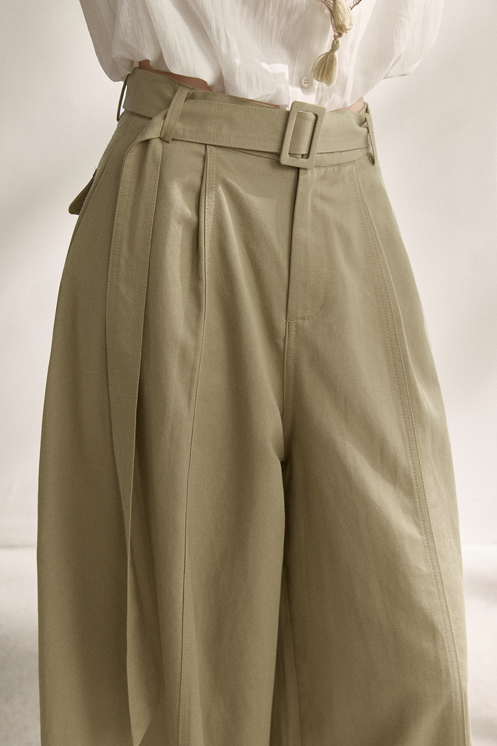 Wide-leg Pants+Belt for Women