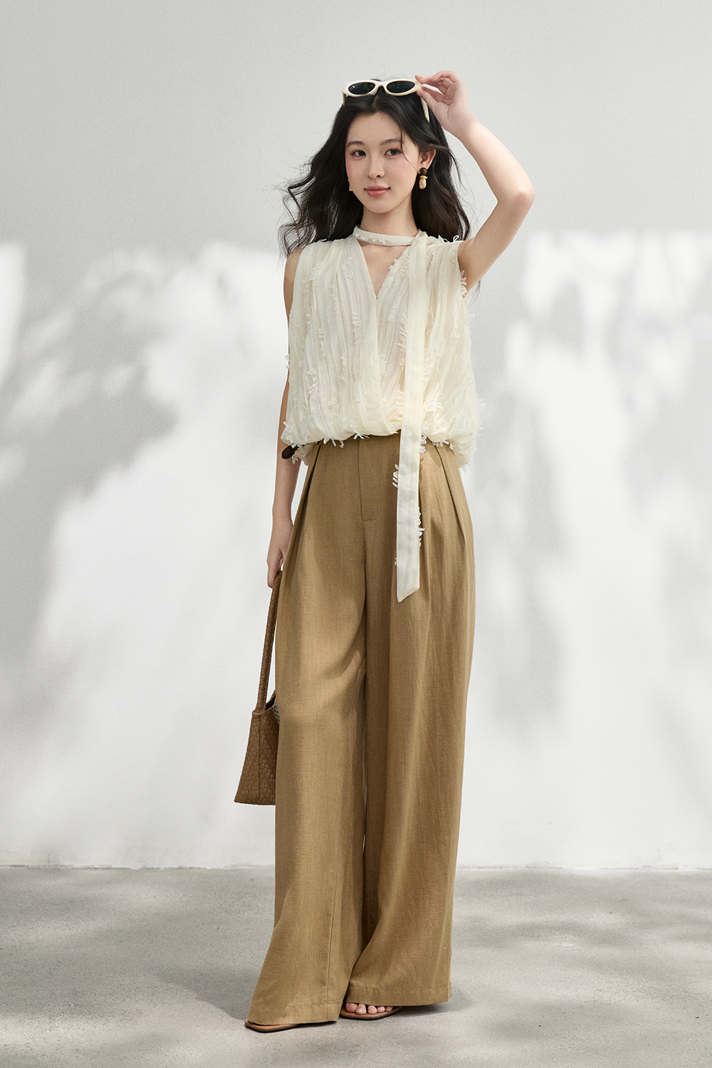Wide-leg Pants+Belt for Women