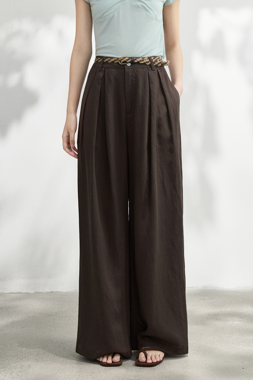 Wide-leg Pants+Belt for Women