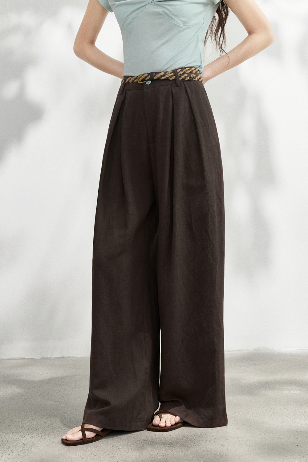 Wide-leg Pants+Belt for Women