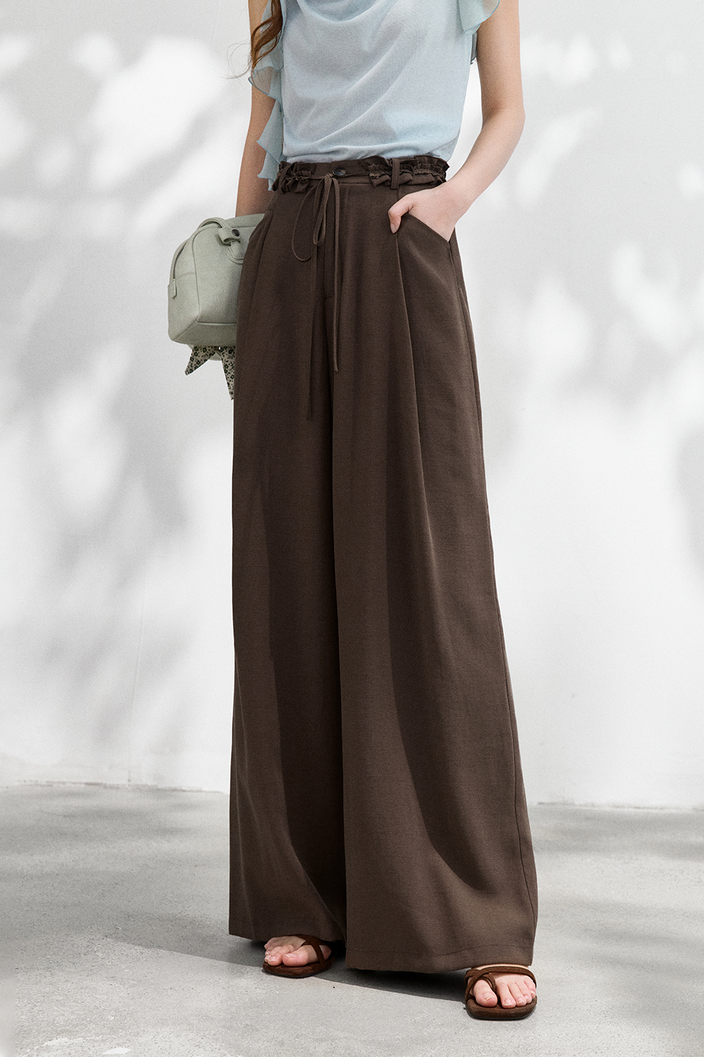 Wide-leg Pants+Belt for Women