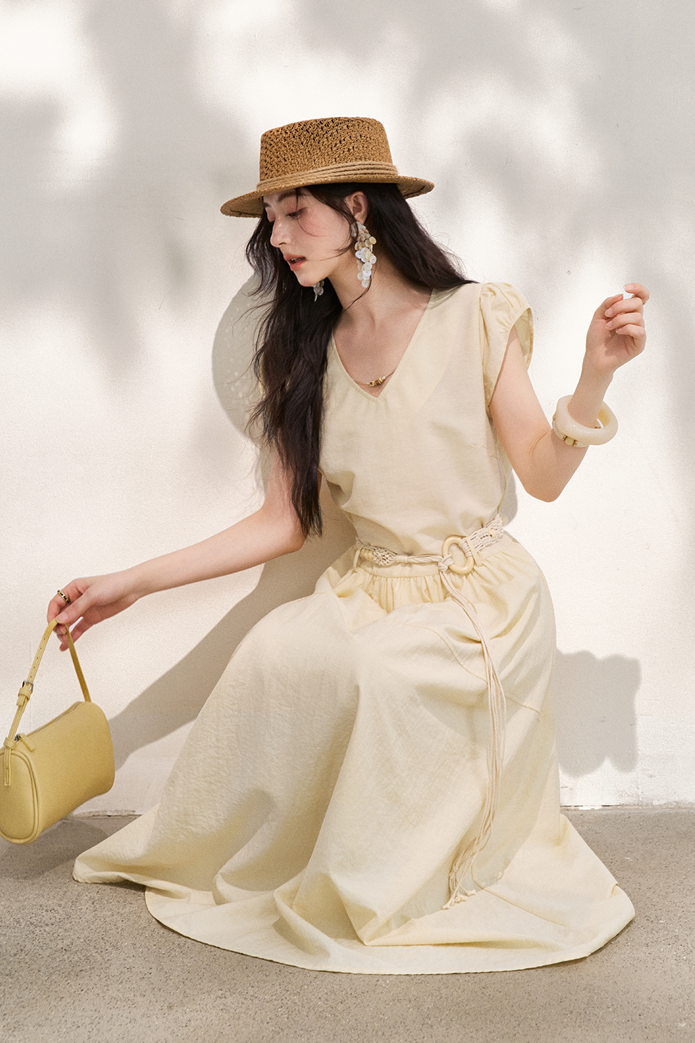 Maxi Dress+Belt+Necklace for Women
