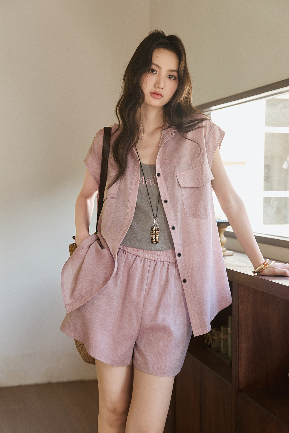 Shirt+Suspender Top+ Shorts Set