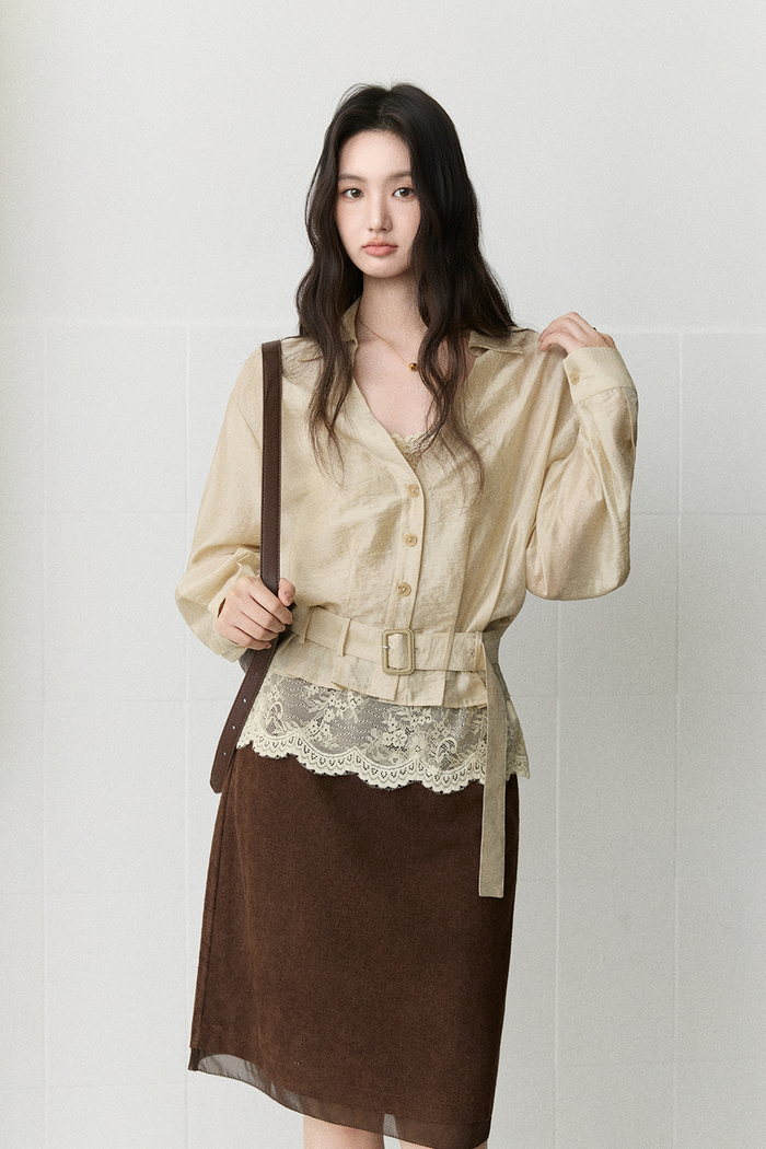 Shirts+Lace Camisole+Belt