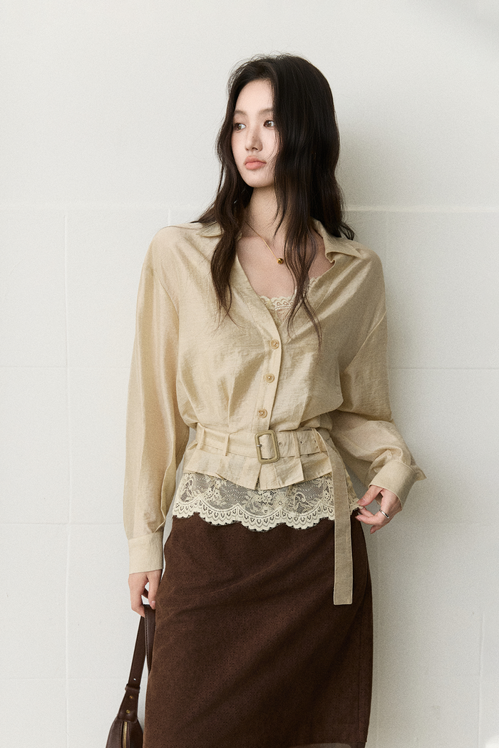 Shirts+Lace Camisole+Belt