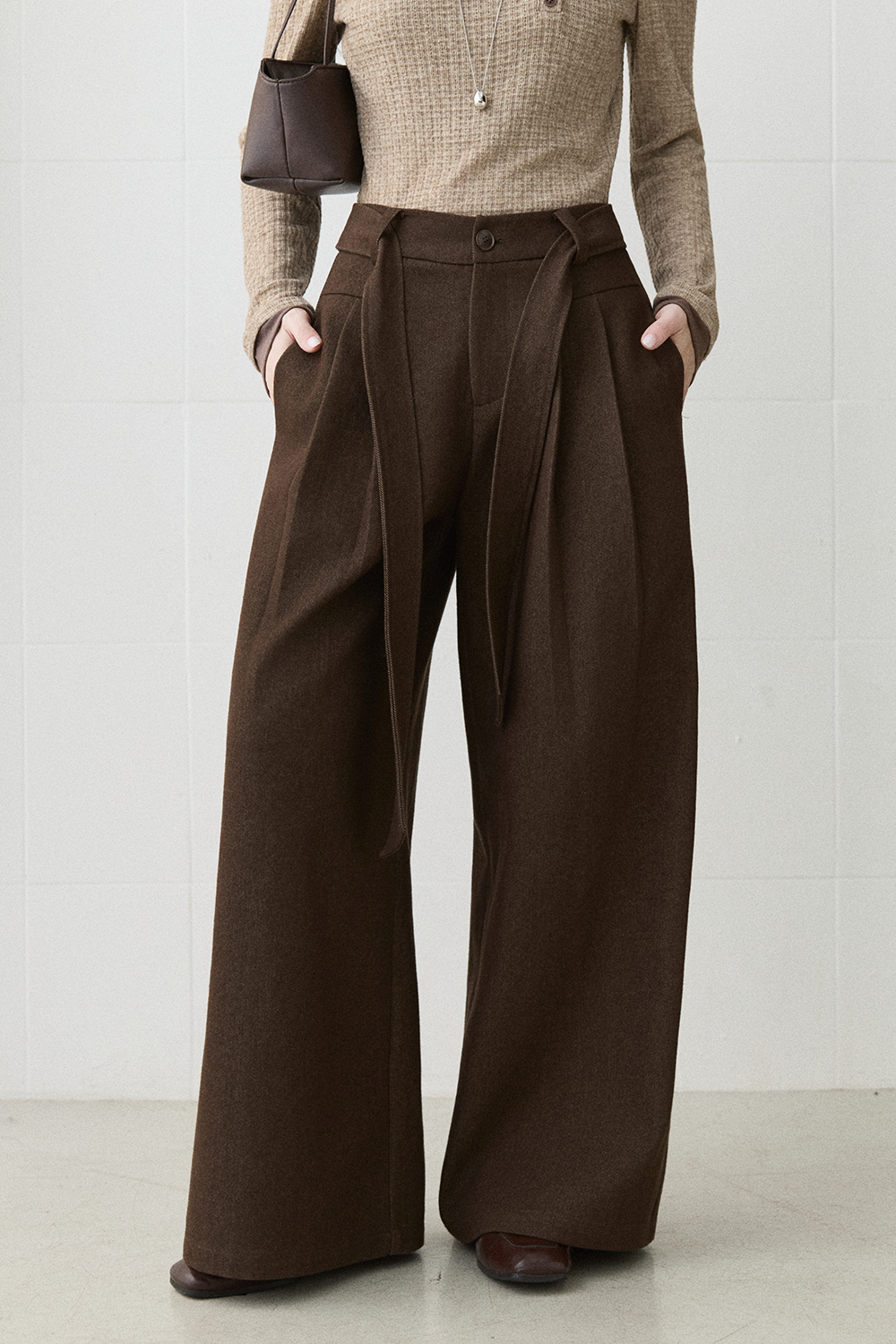 Wide-leg Pants+Belt for Women