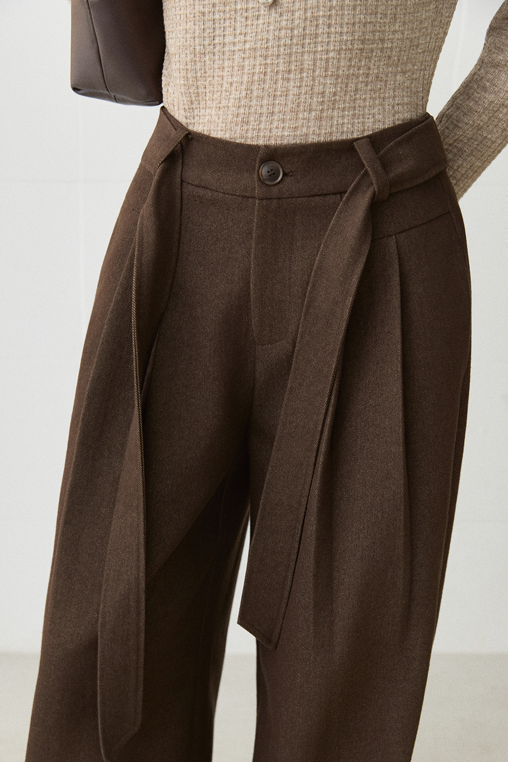 Wide-leg Pants+Belt for Women