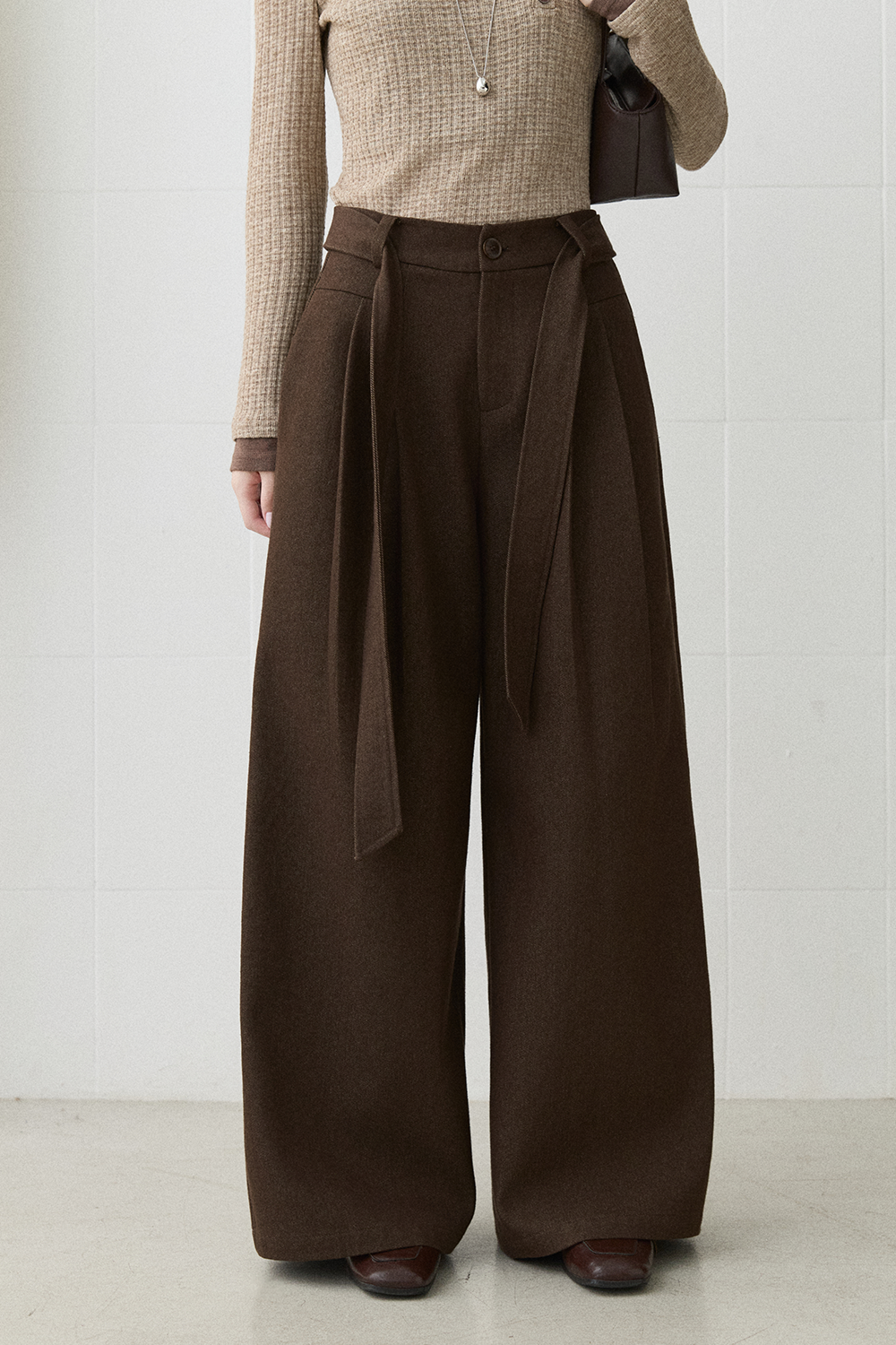 Wide-leg Pants+Belt for Women