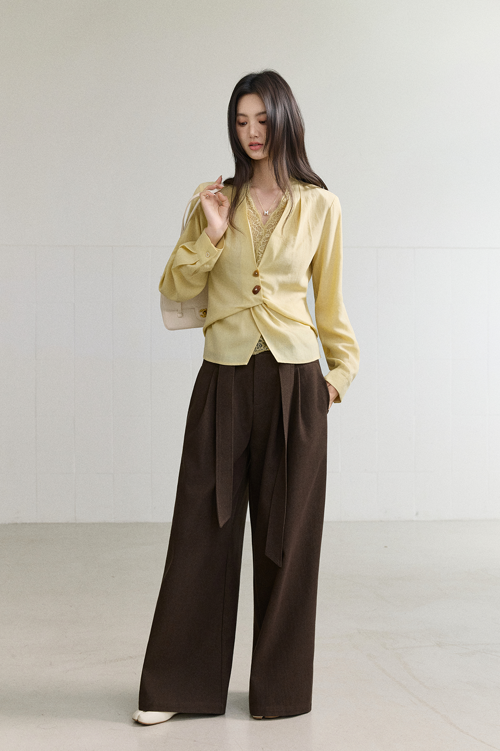 Wide-leg Pants+Belt for Women