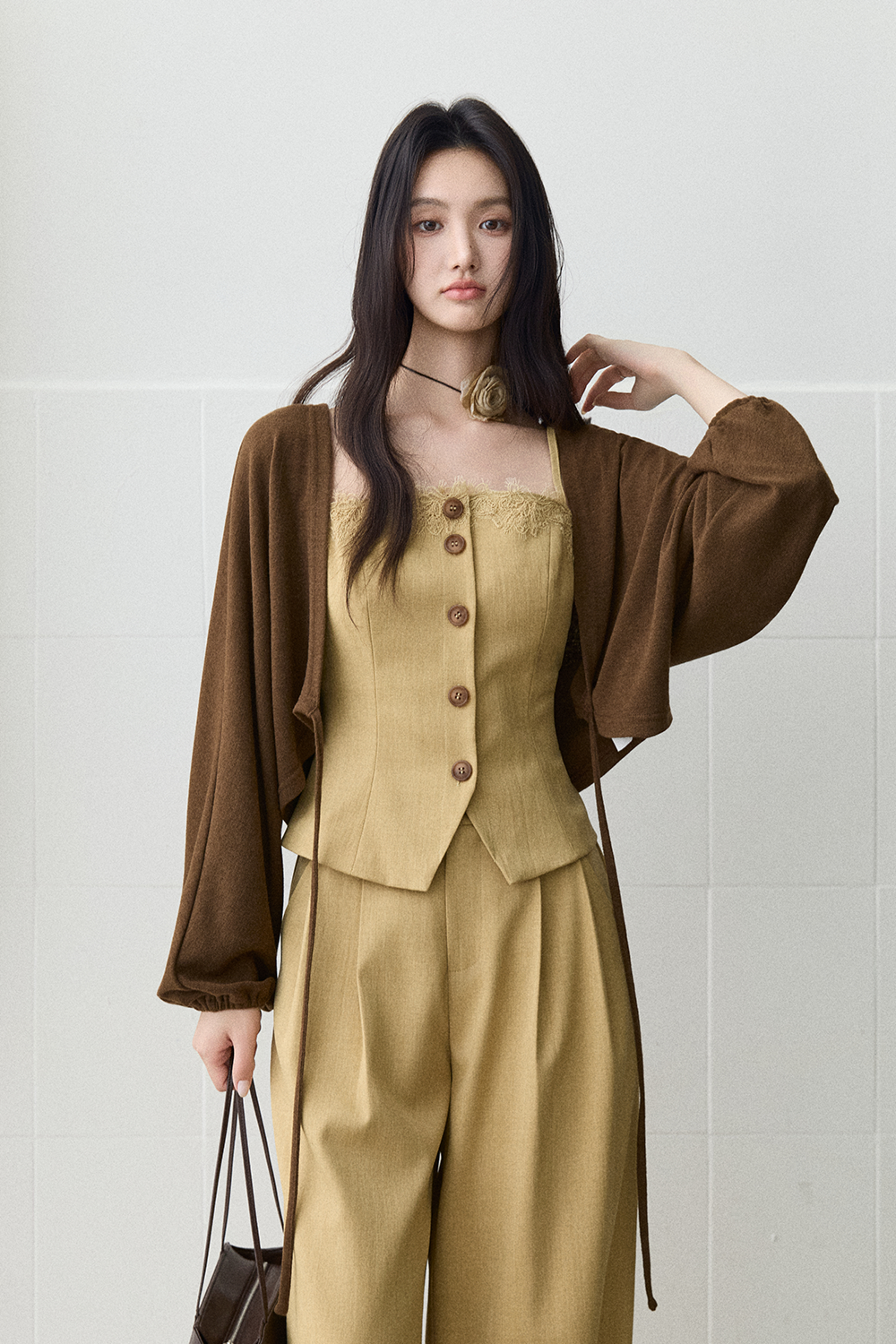 Spaghetti Strap Top + Coat + Pant Set