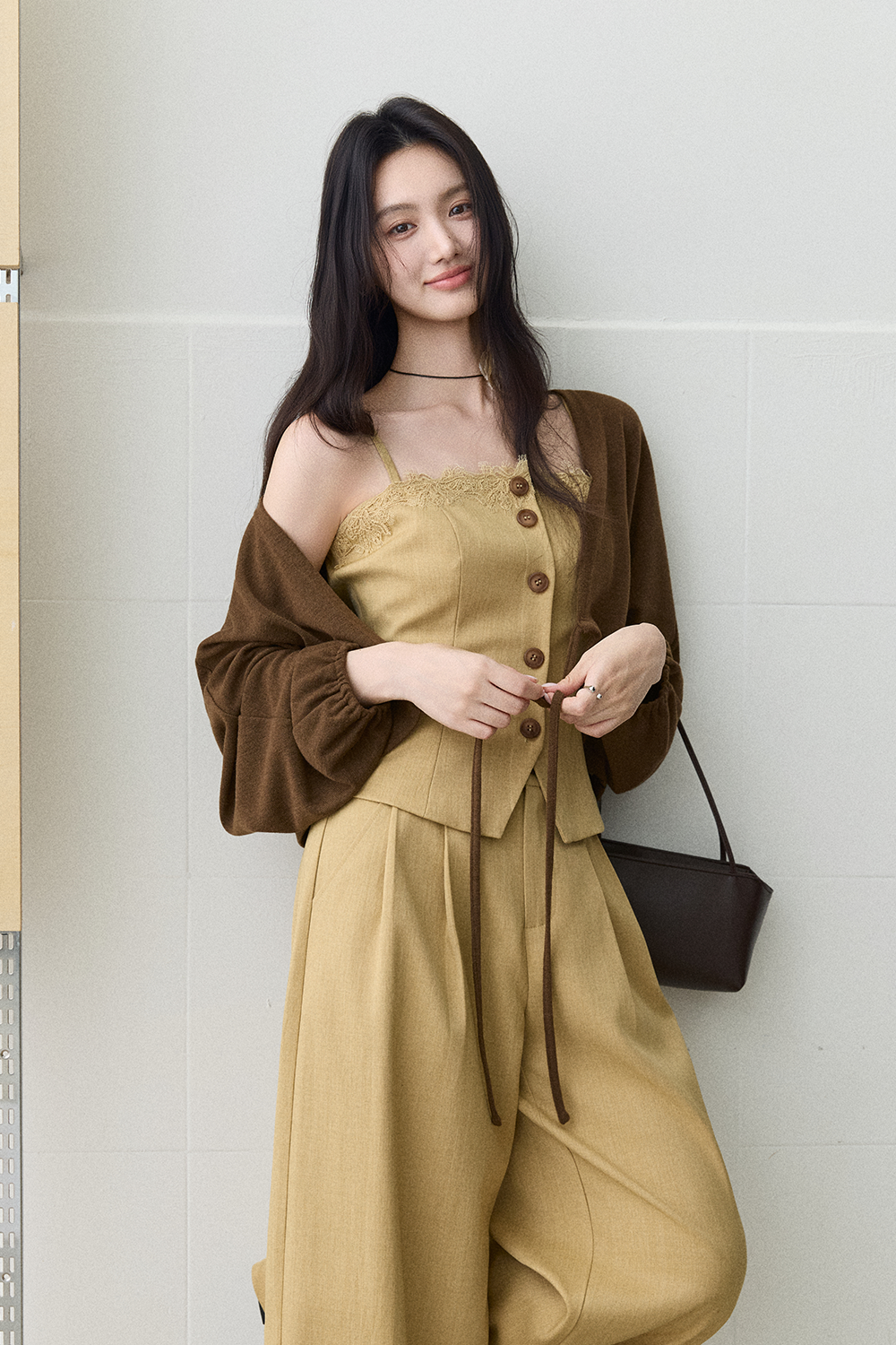 Spaghetti Strap Top + Coat + Pant Set