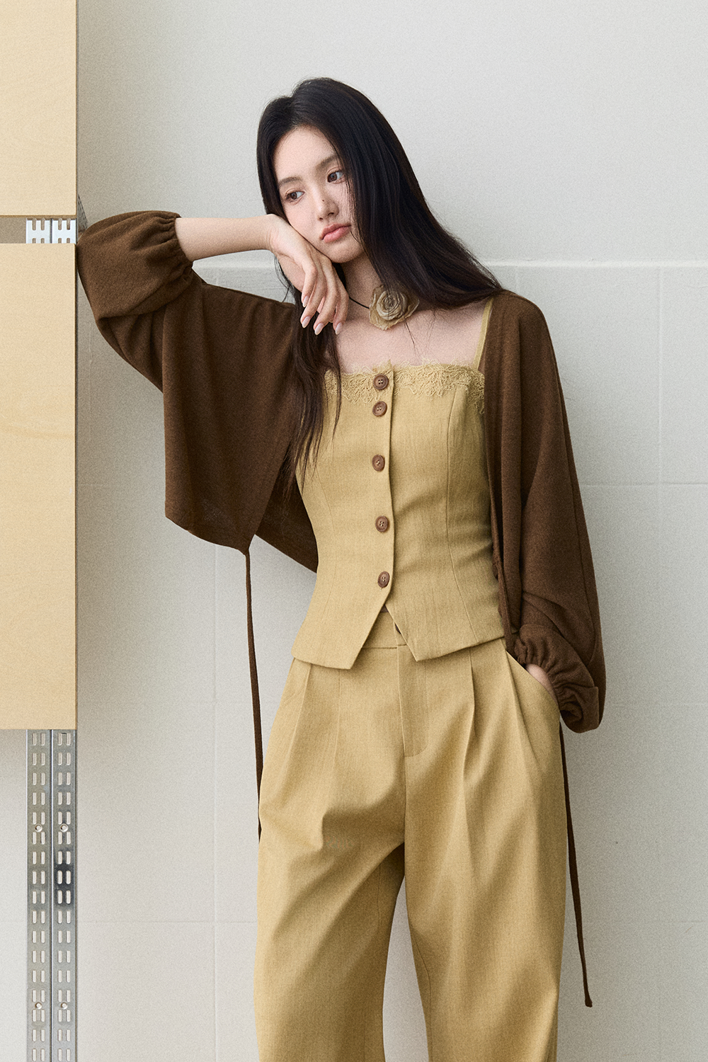 Spaghetti Strap Top + Coat + Pant Set