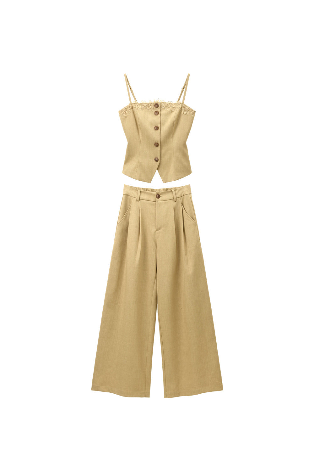 Spaghetti Strap Top + Coat + Pant Set