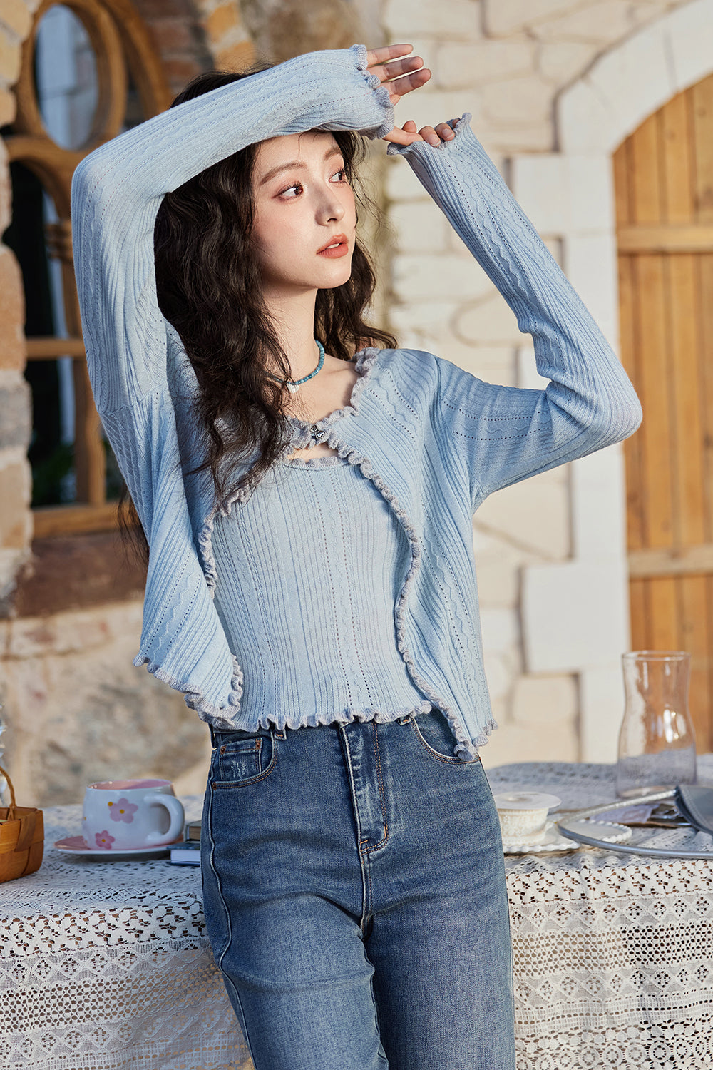 Spaghetti Strap Top and Cardigan Set