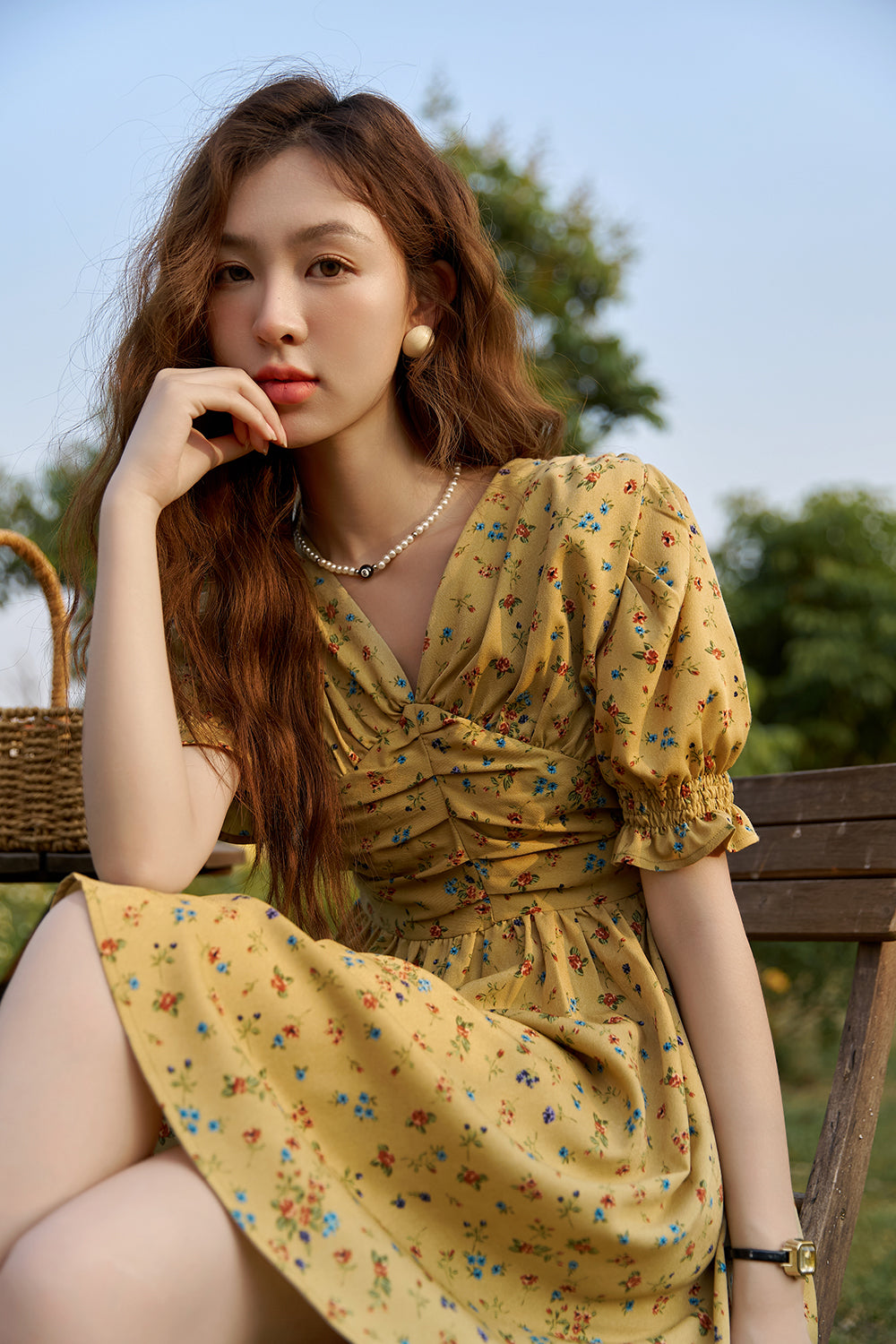 A-line Floral Midi Dress for Women