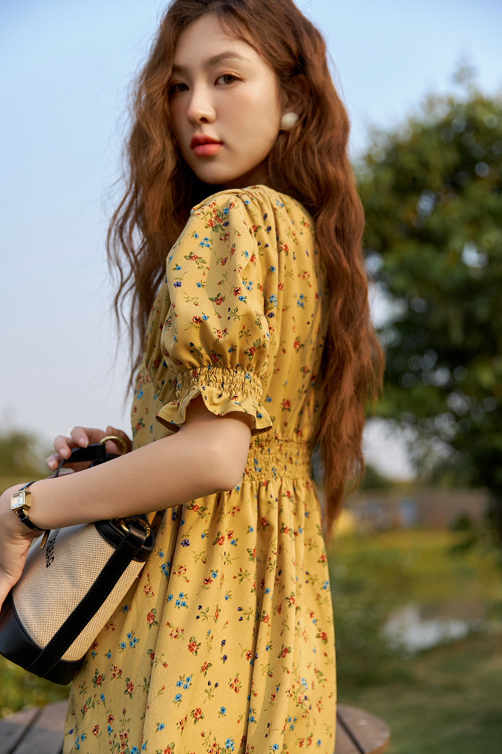 A-line Floral Midi Dress for Women
