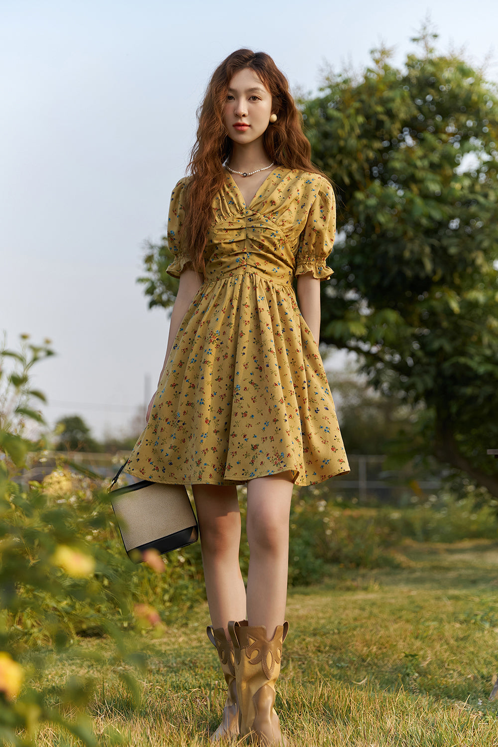 A-line Floral Midi Dress for Women